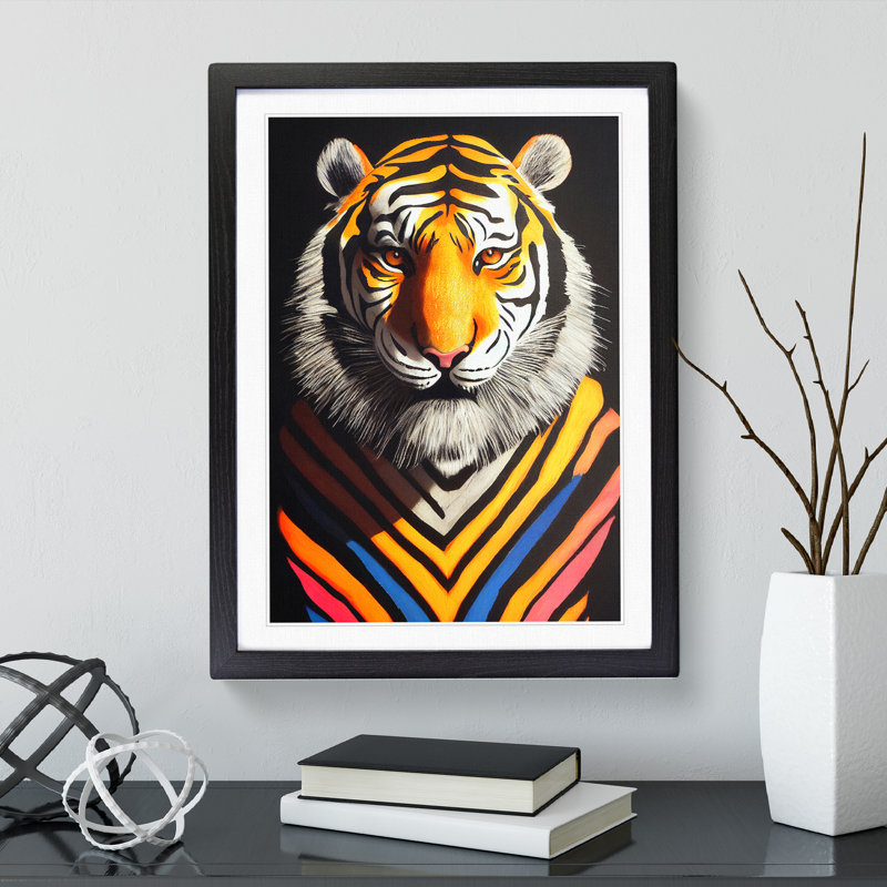 Tiger Stripes - Wall Art, Black Picture Frame, 66cm H x 48cm W, White