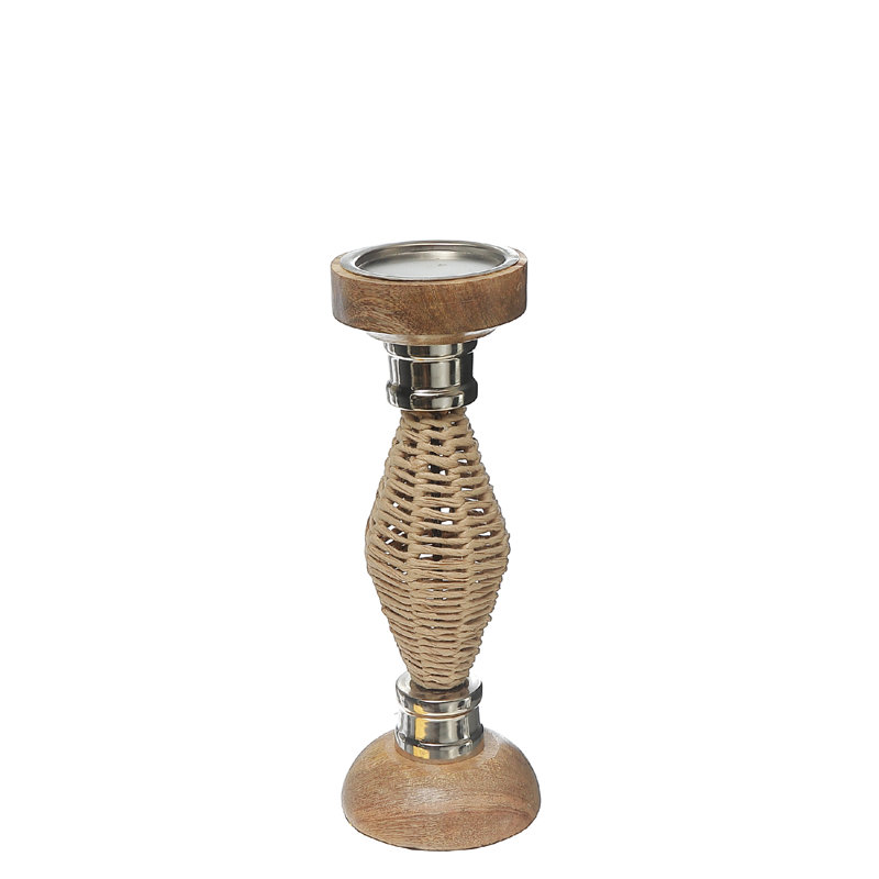 Ih Casadecor Raffia Tabletop Candlestick, 12" H x 4.5" W x 4.5" D