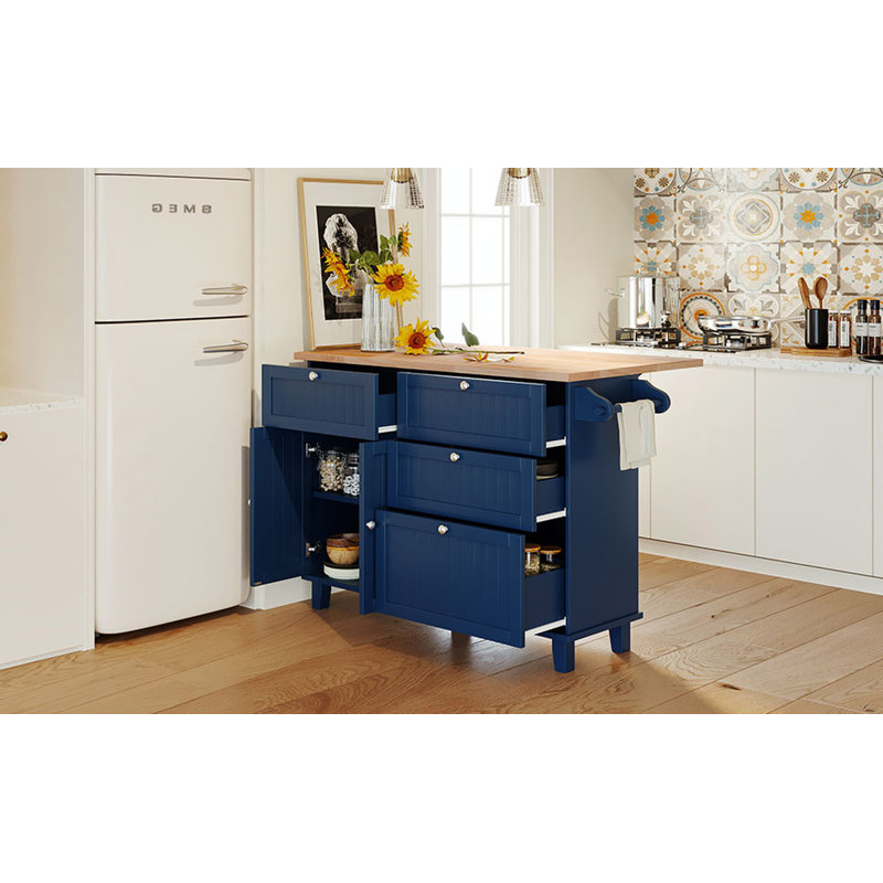 Farmhouse Kitchen Island Set with Drop Leaf and 2 Seatings,Dining Table Set with Storage Cabinet, Drawers and Towel Rack