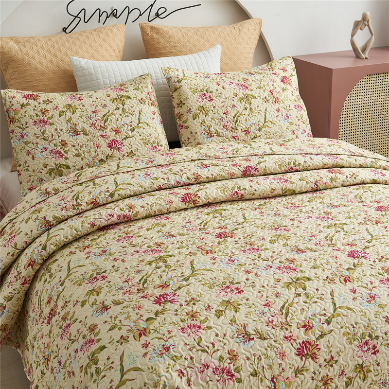 QSM04210203 Floral Quilt Set, King Quilt  + 2 Pillow Cases