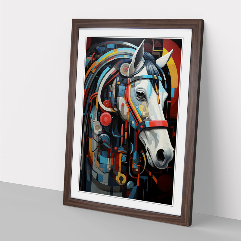 XYZ-FRM-V1223-5234 Pony Constructivism No.2 - Single Picture Frame Print on Wood, 46cm H x 34cm W x 2cm D, Walnut