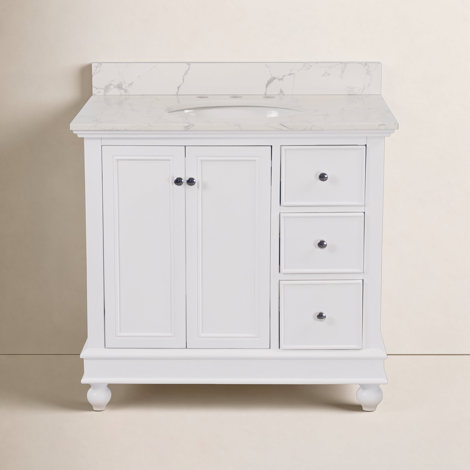 Ferdinand 36'' Single Bathroom Vanity, White, Engineered Marble
