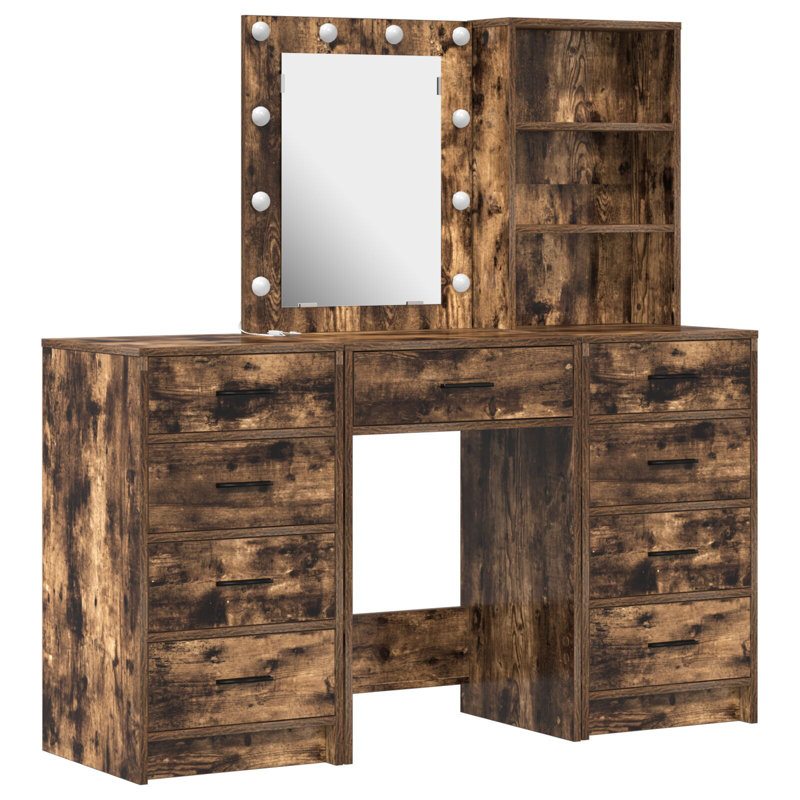 Dressing Table with Mirror, Smoked Oak