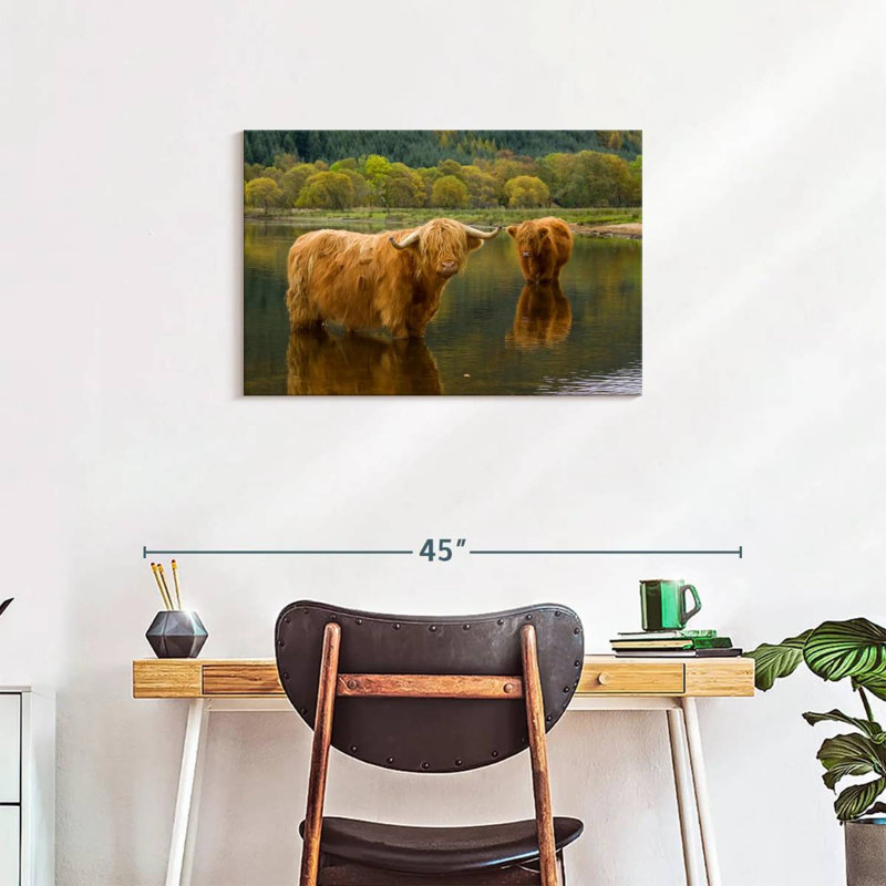 Brampt Bathing Highland Cow, 20" H x 30" W