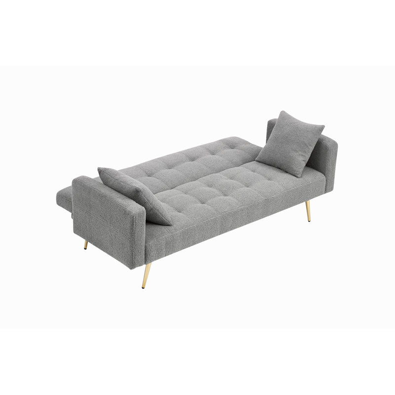 Canapé-lit 71,7 pouces en molleton gris avec deux coussins décoratifs inclus, Gris