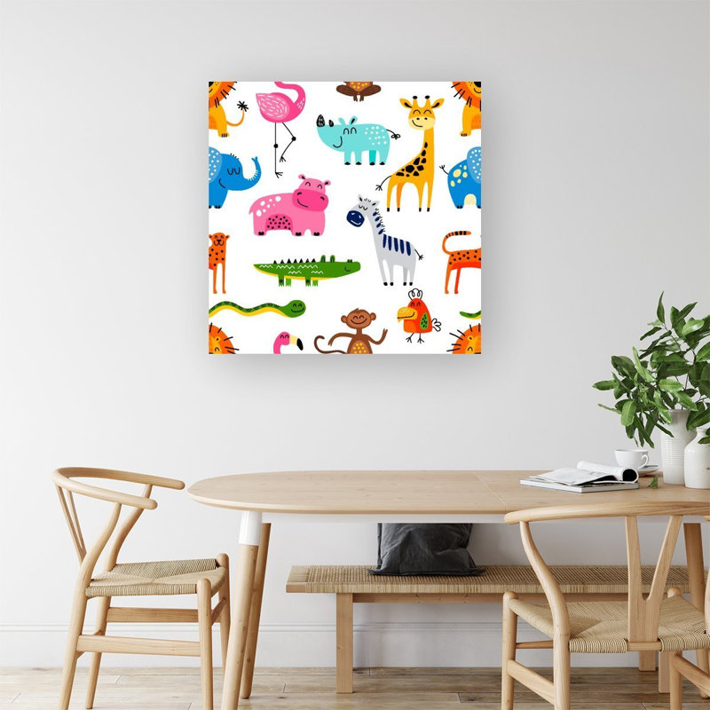 HAND DRAWN CARTOON ANIMALS - Wrapped Canvas Print