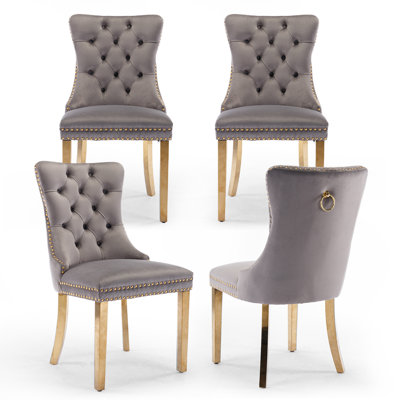 Ensemble de 4 chaises de salle à manger rembourrées en velours et pieds dorés