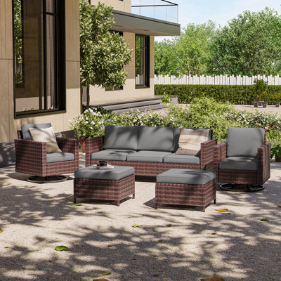 Arunasalam 5 - Person Outdoor Wicker Patio Conversation Furniture Set with Cushions and Rocking Swivel Chairs