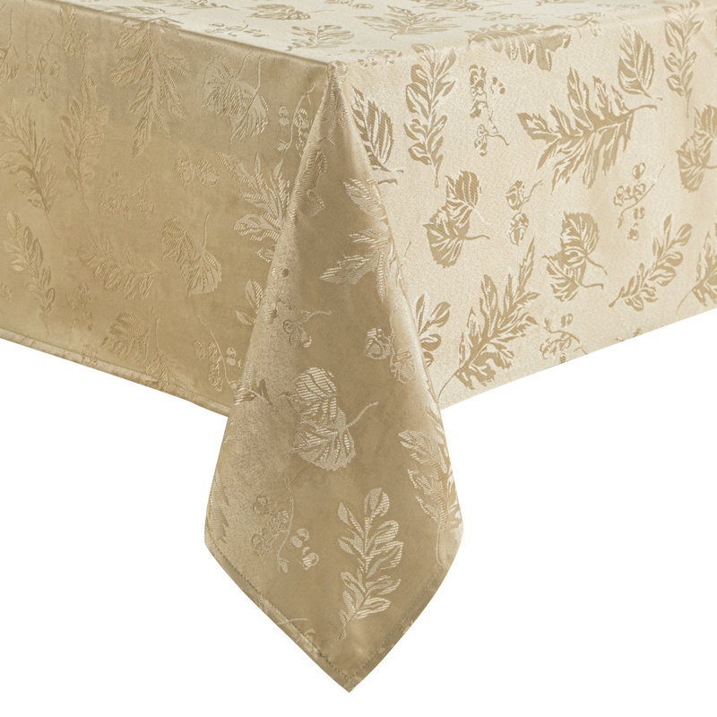 Rhone Woven Leaves Jacquard Fall/Harvest Damask Tablecloth, 84" x 60" Oblong, Taupe