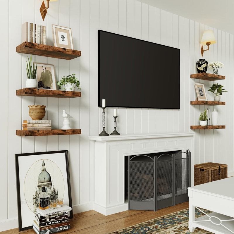 Set of 2 Rustic Brown Long Floating Shelves | Extra Deep Wall Storage for Bathroom, Kitchen, Living Room