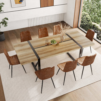 Ensemble de table de salle à manger 87 pouces en bois avec chaise rembourrée en similicuir