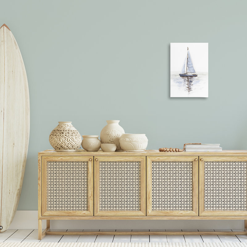 Art mural sur toile, "Voilier minimaliste" par Victoria Barnes, H 24 po x l 16 po