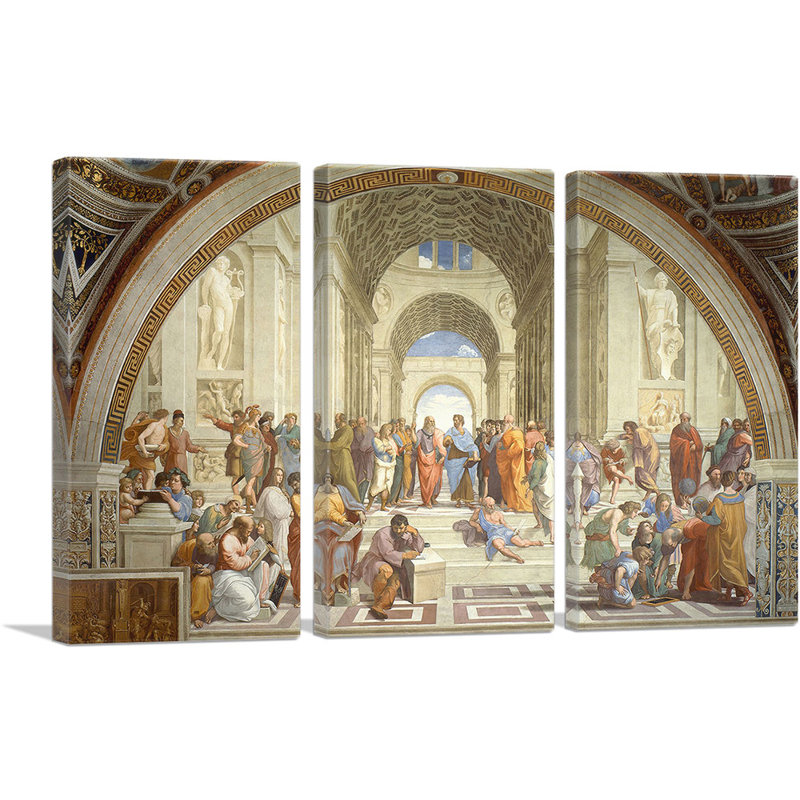 «School of Athens 1510» par Raphael, ensemble de 3 reproductions d'art sur toile tendue, H 40 po x l 60 po x 1,5 po