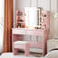 Meuble-lavabo de 55,9 po de hauteur avec miroir éclairé, ensemble de coiffeuse de maquillage avec prise de courant, 6 tablettes de rangement, 2 grands tiroirs et 3 lumières réglables à luminosité de couleur-2082956740