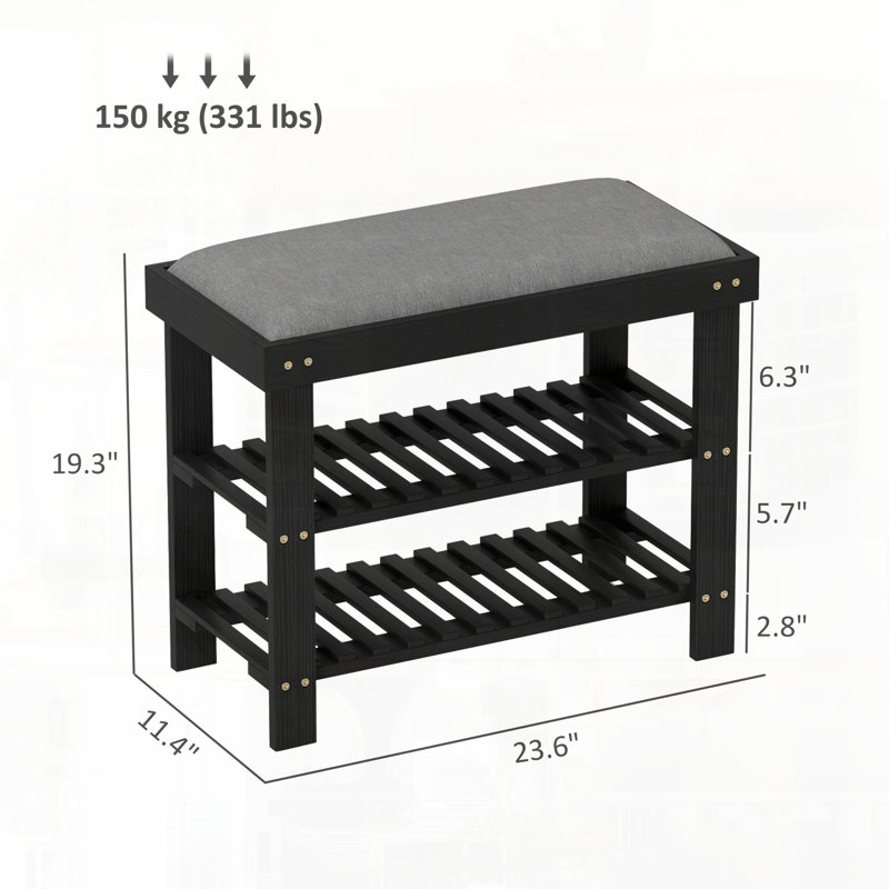 Banc de rangement pour chaussures avec trois niveaux, H 19,3 po x l 23,6 po x P 11,4 po