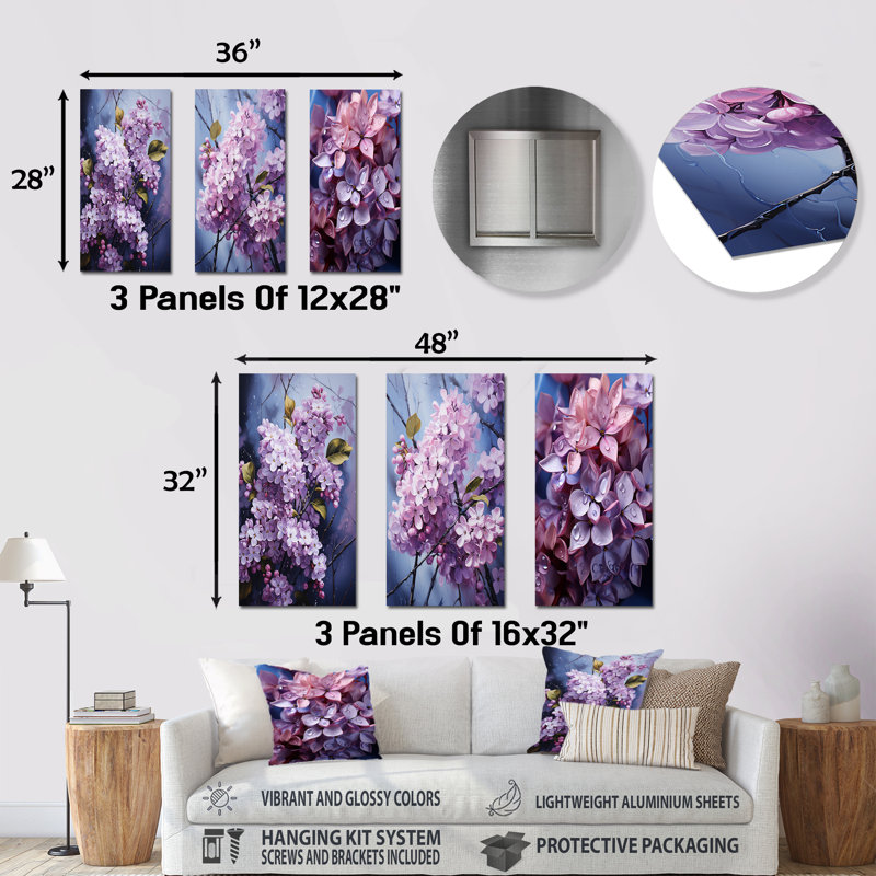 Essential Lilacs Lullaby - Lilacs Metal Prints Set Of 3, 28" H x 36" W