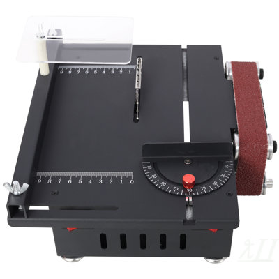Mini Table Saw,Belt Sander,4pcs Blades,10pcs Sanding Blet,7 Gear Adjustable 0-90° Angle, Available for Wood/PCB/Acrylic/Plastic,DIY Model Crafts Cutting Tool