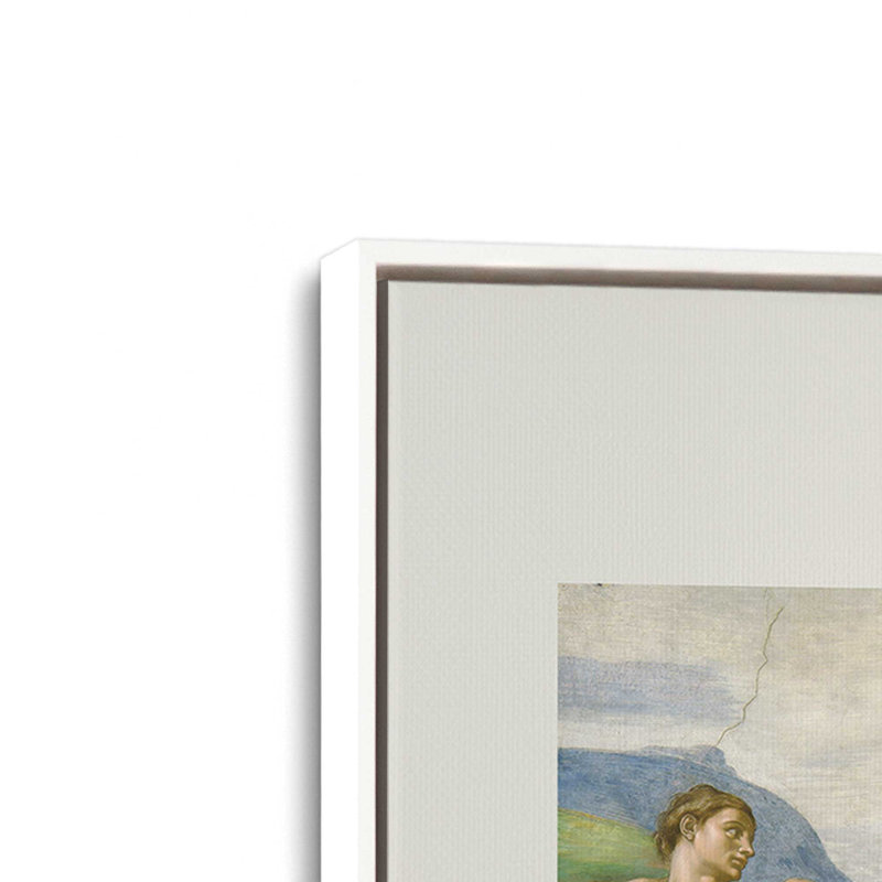 La création d'Adam par Michel-Ange v2, H 8,75 po x l 12,75 po, Cadre flottant blanc opaque