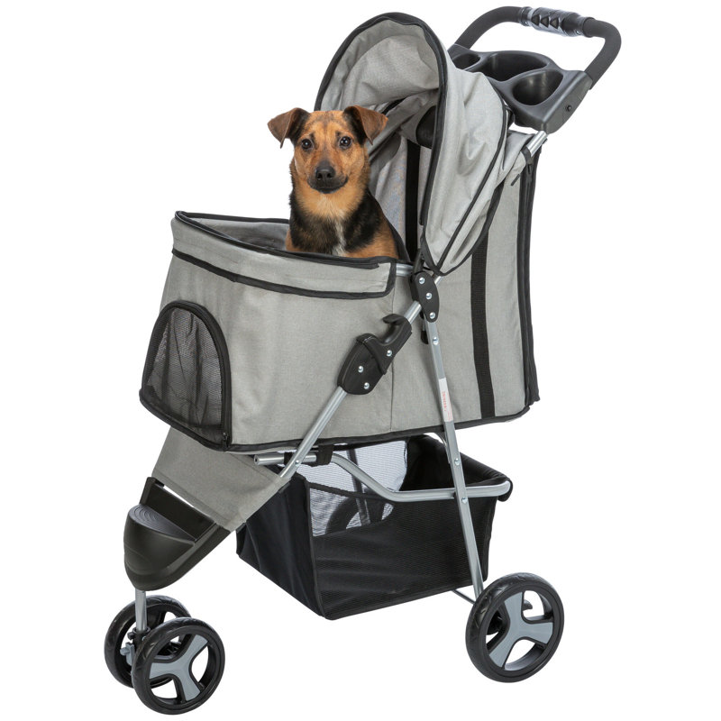 Gray Lightweight and Compact Pet Stroller for Small Dogs and Cats