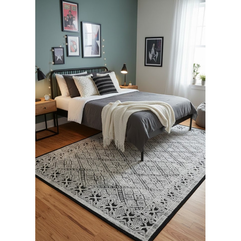 Tapis géométrique en laine noué à la main ivoire