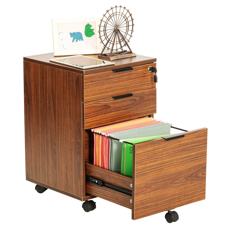 Gosser Home File Cabinet with Wheels - 3-Drawer Mobile Vertical Storage, Brown
