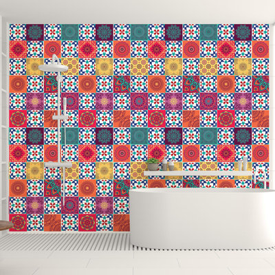 Persian Mandala Azulejo Mix Tile Sticker - 15 W x 15 L