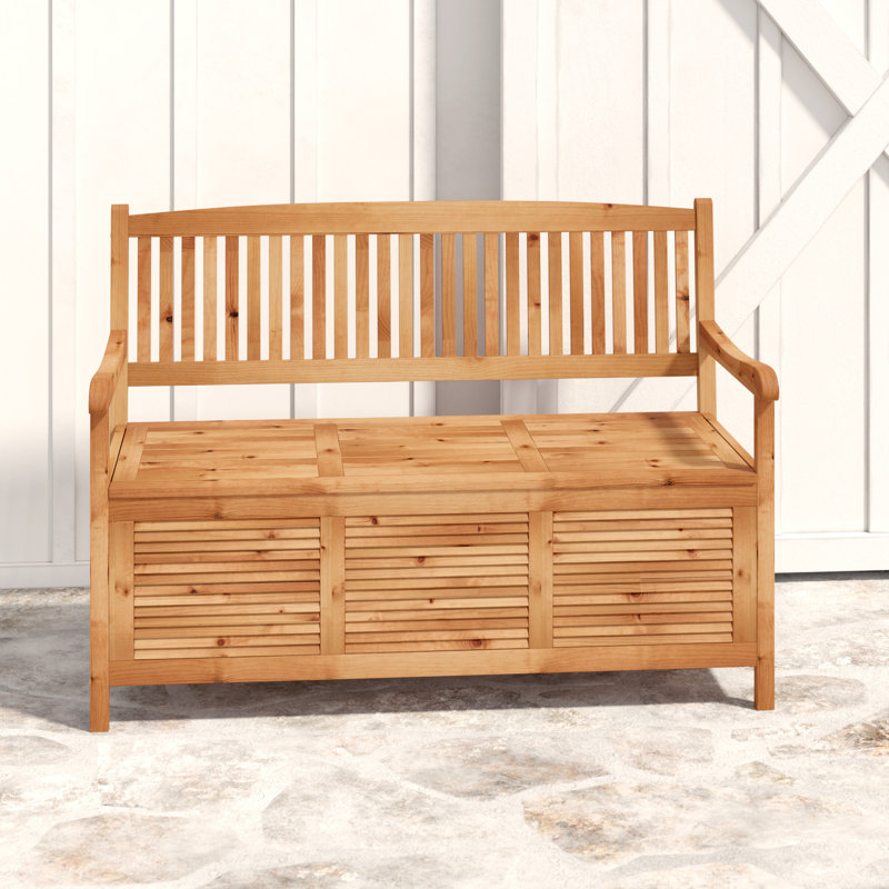 Outdoor Wooden Storage Bench, Natural