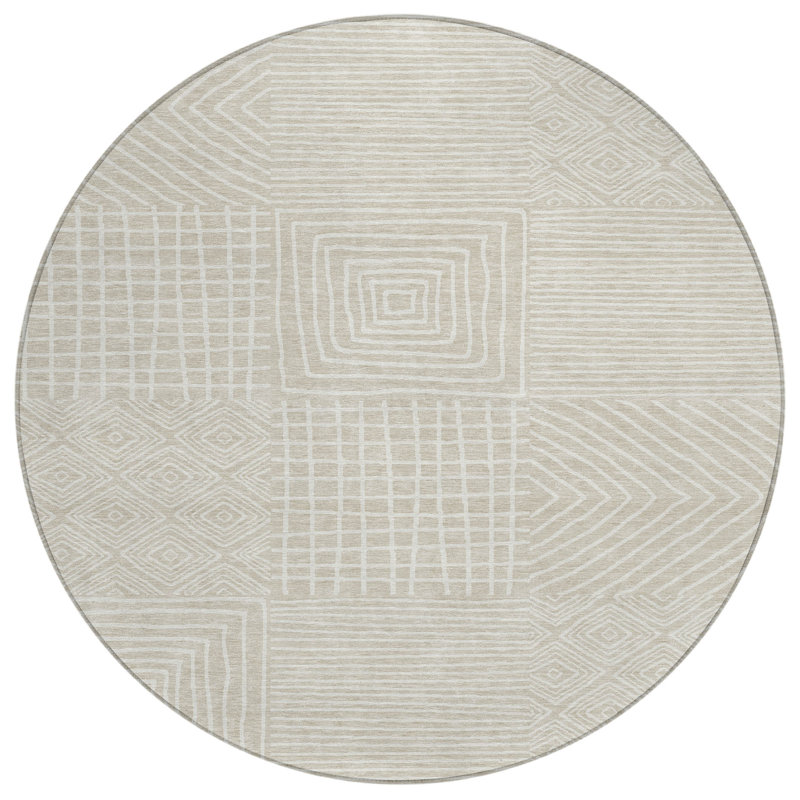Junia Beige Washable Indoor-Outdoor Rug - , 2'3" x 7'6"