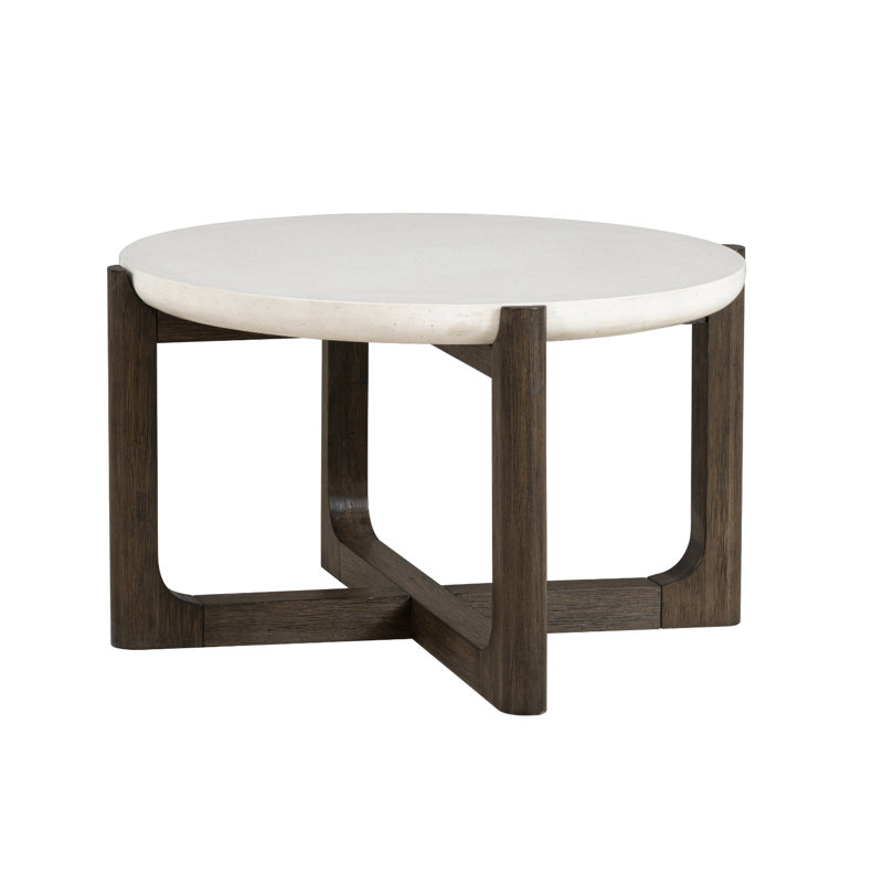 Structure en noyer foncé avec table ronde en pierre blanche de 25,5 po Celine