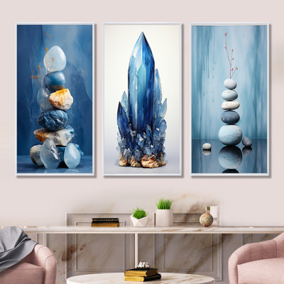 Blue Serenity Stone Minimalism - Spiritual Stone Wall Art Living Room Set Of 3