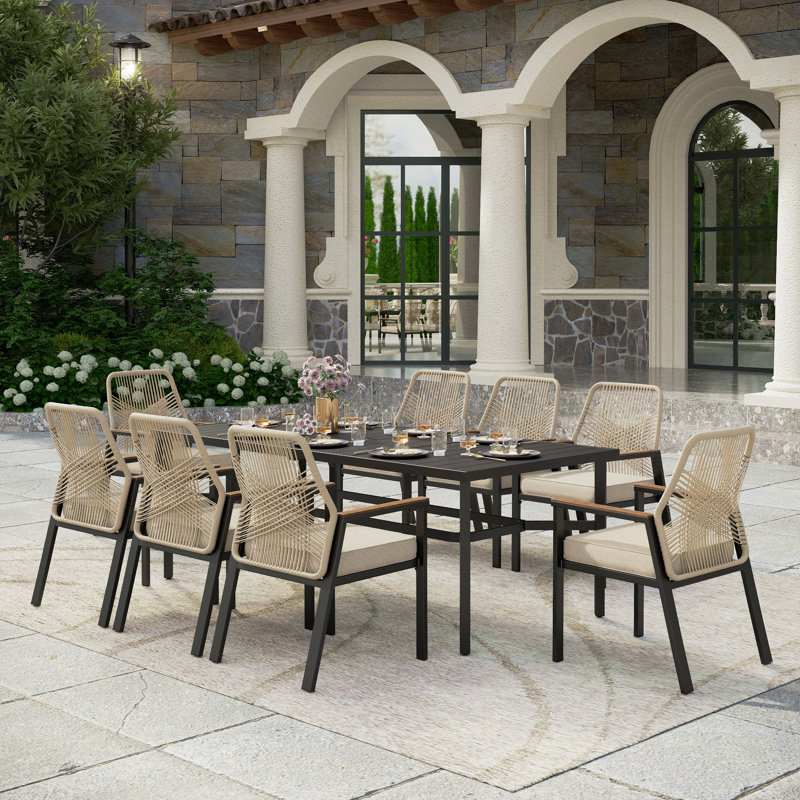 Dayshanay 8-Person Rectangular Rattan Patio Dining Set