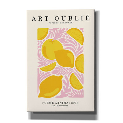 Pink Leaves And Lemons' by Design Fabrikken Canvas Wall Art, 12" x 18"