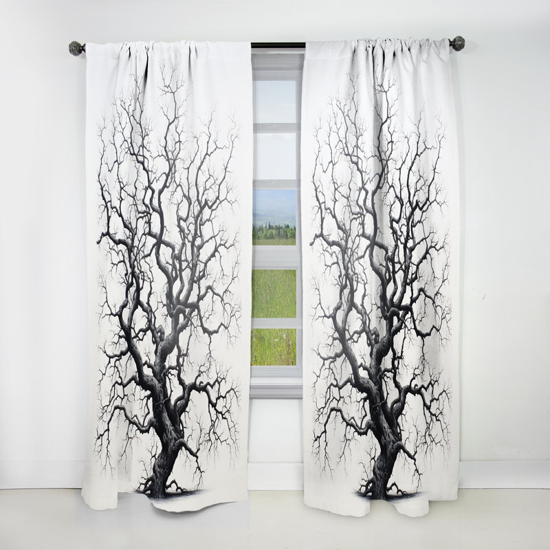 Kimann Grey Monochromatic Tree Serenade I - Traditional Curtain - Velvet Room Darkening - 1 Panel, 52" W x 120" L