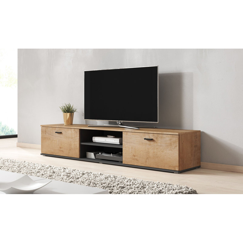 Meuble télé Sabala pour téléviseur de 71 po ou moins avec finition ultrabrillante, Chêne, 71"