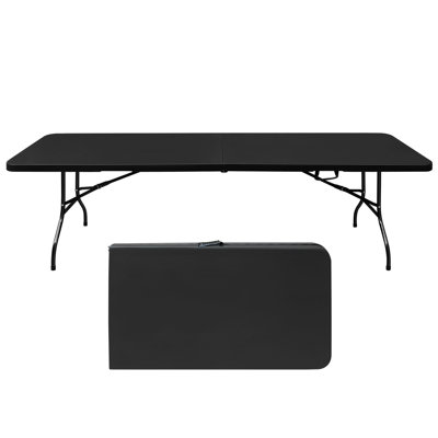 Table pliante noire de 8 pi. Portable pour les événements extérieurs. Robuste, imperméable. Capacité de charge élevée. Table d'intérieur / extérieur Faisable en noir. Plaisir pique-nique intense. Roulement. Choix probable