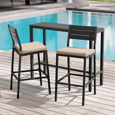 2 - Person Metal Patio Dining Set With Rectangular Bar Table , Cushions Included