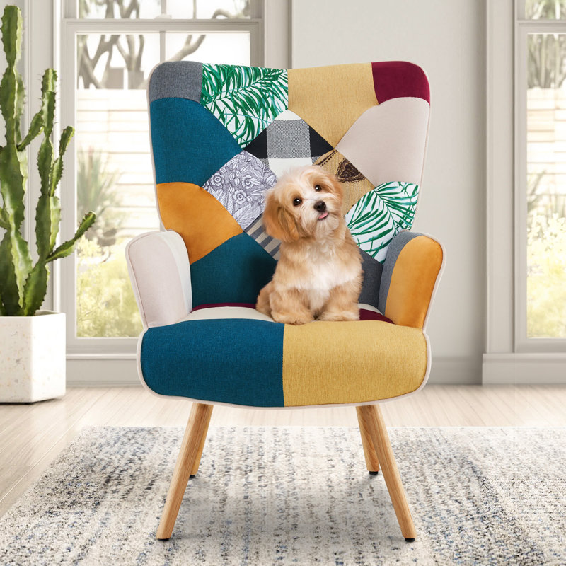 Fauteuil Jissele 26,2 po, Bleu / beige / vert 100% lin