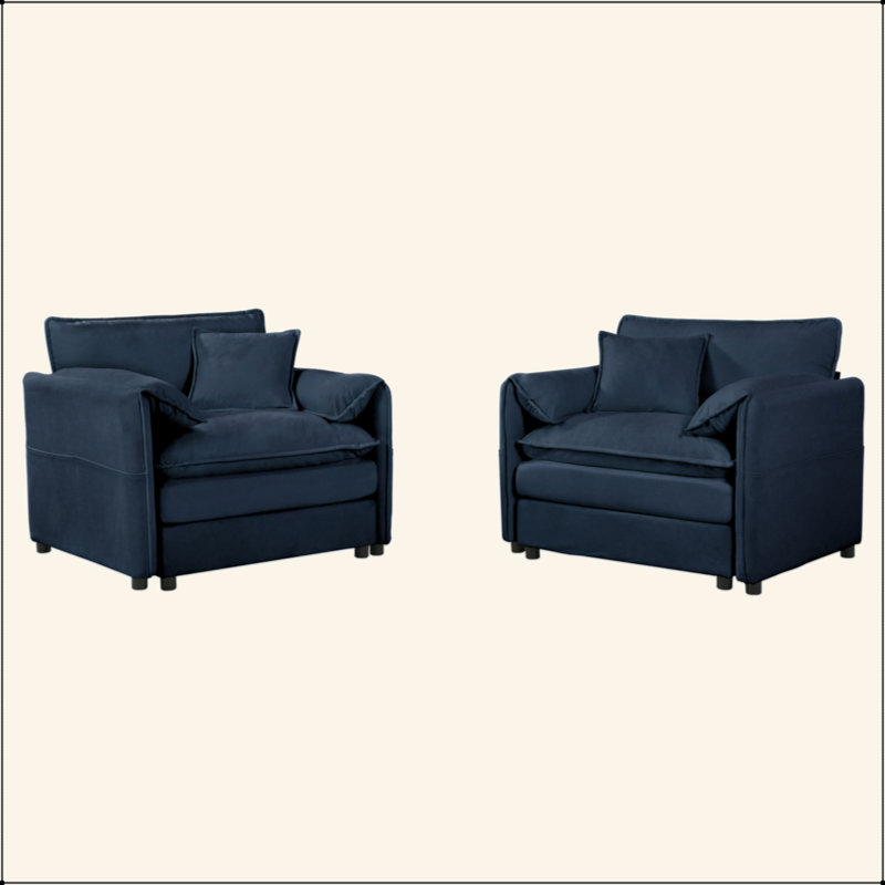 Ensemble de 2 fauteuils d'appoint surdimensionnés en chenille, fauteuils à canapé simple à large siège moderne, chaises de lecture confortables et profondes pour le salon et la chambre à coucher