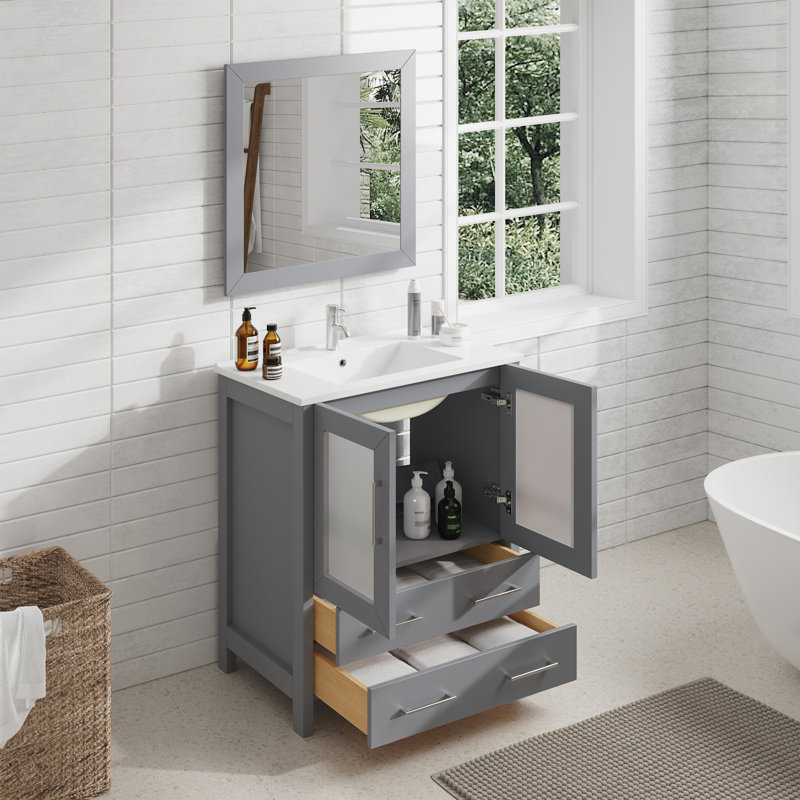  Ensemble de meuble-lavabo simple 30 "avec miroir, Gris