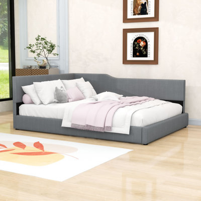Full Size L-Shaped Upholstered Daybed in Corduroy Fabric