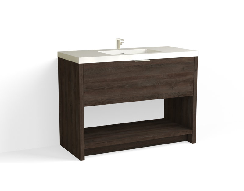 Vista 48" W Freestanding Single Bathroom Vanity, White Nanomatte/Matte Black, White Gloss, Single-Hole