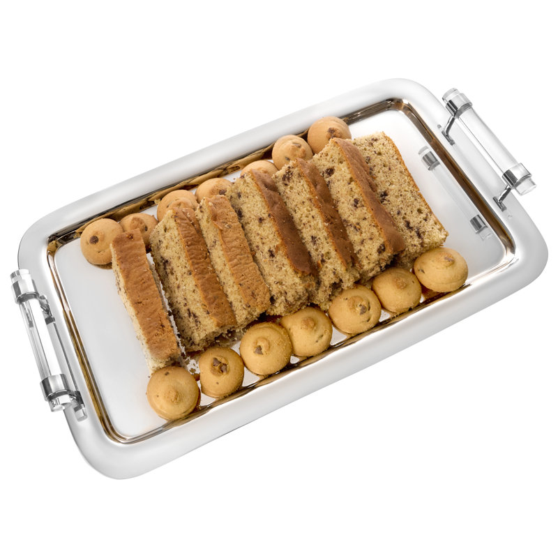 Plateau rectangulaire avec poignées transparentes, Argent