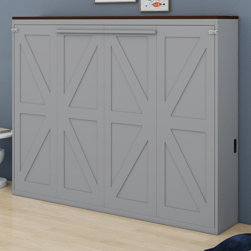 Lit escamotable mural peu encombrant avec ports USB, Gris