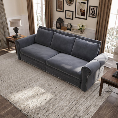 93.7" King - Size 31 Convertible Sleeper Grey Velvet With Comfortable Support And Space Saving Solution Quick Setup