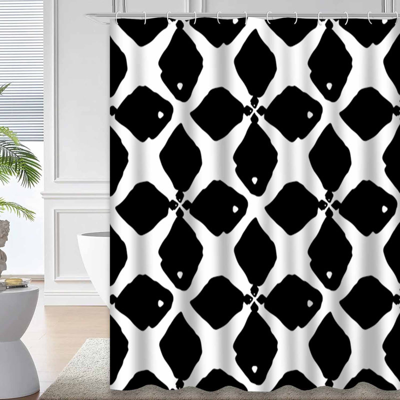 Rideau de douche sans couture à motif de grille blanche avec 12 crochets, L 72 po x l 84 po
