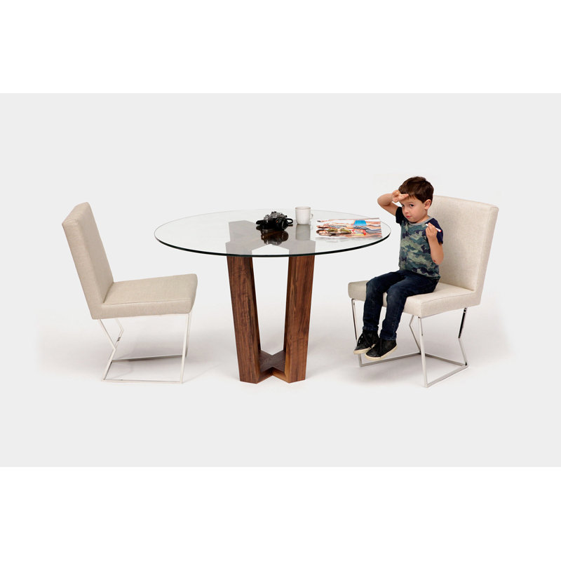 Gax Round Glass Dining Table, 48" W x 48" L, Solid Walnut