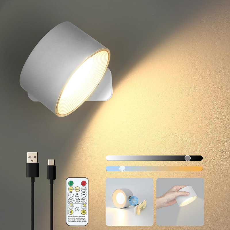 Lepotec Wireless RGB Wall Sconces with Remote Control,2000mah Rechargeable Portable Desk Lamp, White