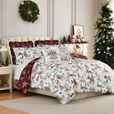 White Christmas Oversized Reversible lightweight Comforter Holiday Bedding Set