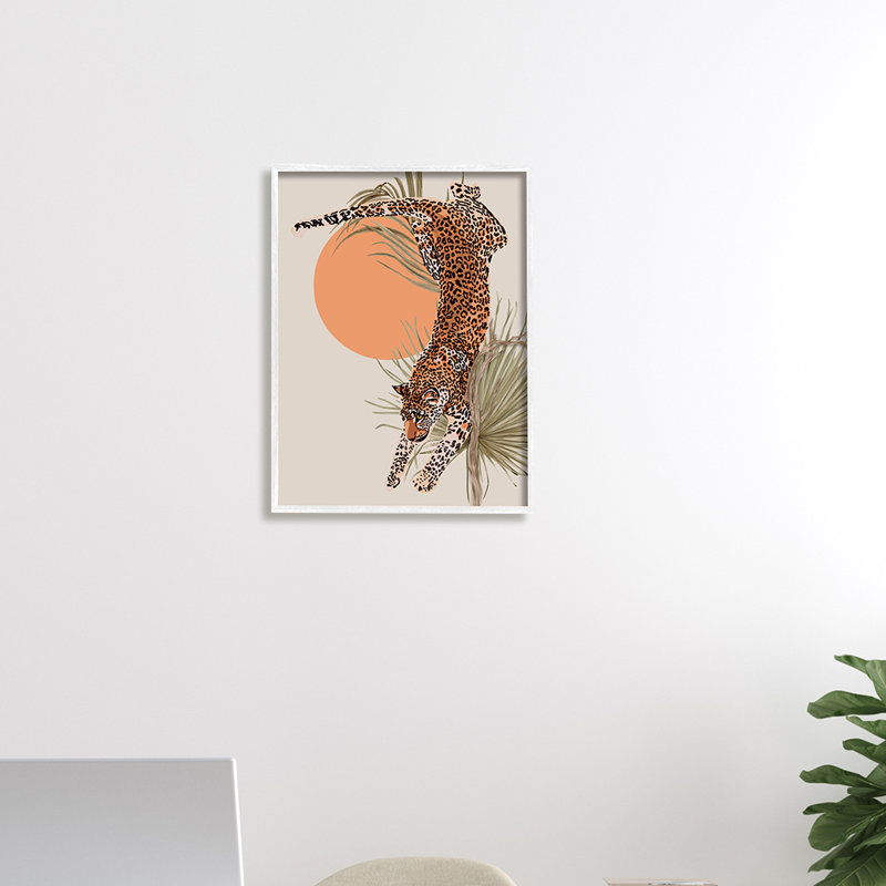 Feuille de palmier soleil orange, Giclée encadrée blanc bord de mer, H 20 po x l 16 po