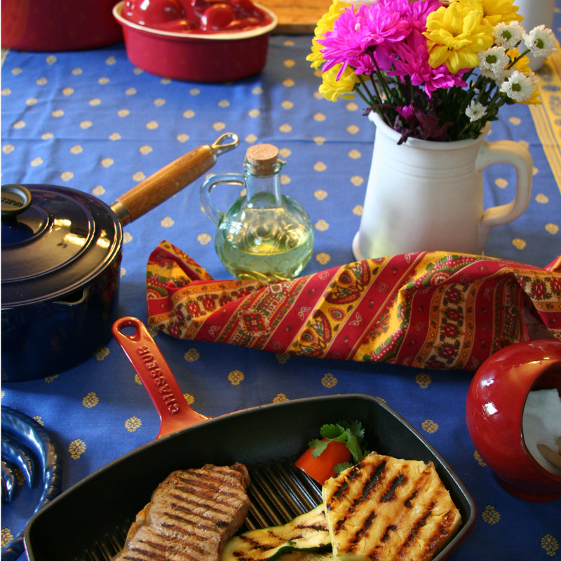 12'' Enameled Cast Iron Grill Pan / Griddle Set, Red